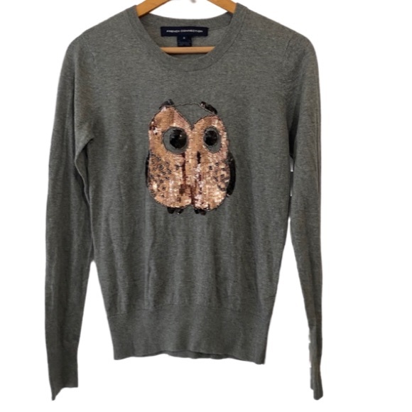 French Connection Sequin Owl Sweater 